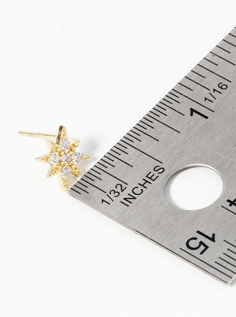18K Gold Dipped CZ Pave Starburst Post Stud Earrings