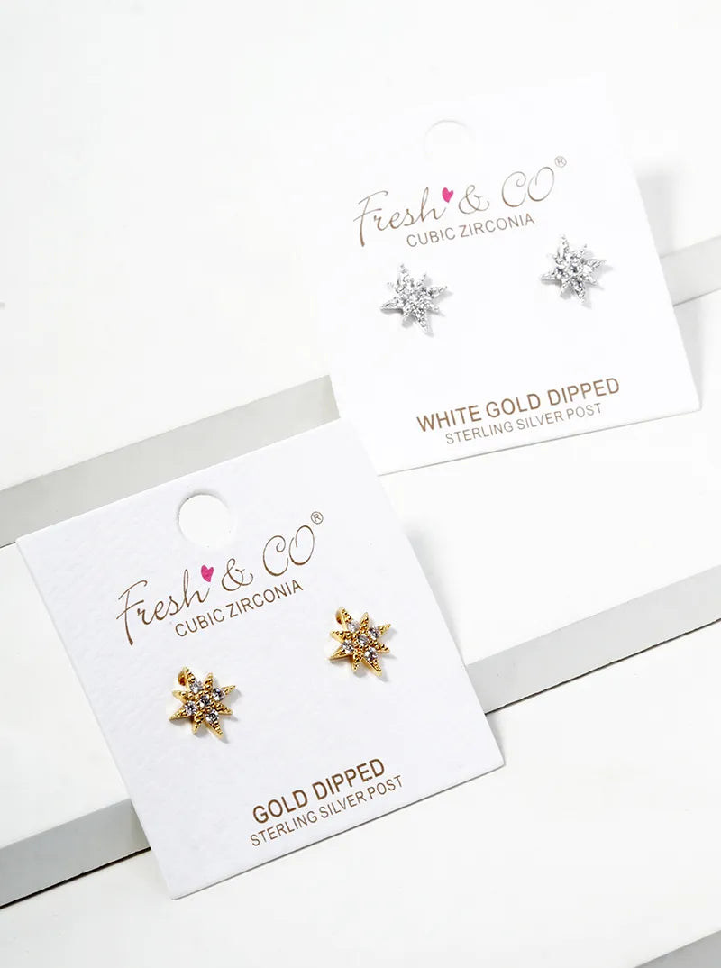 18k Gold Dipped Symmetrical CZ Pave Double Curved Bar Post Stud Earrings