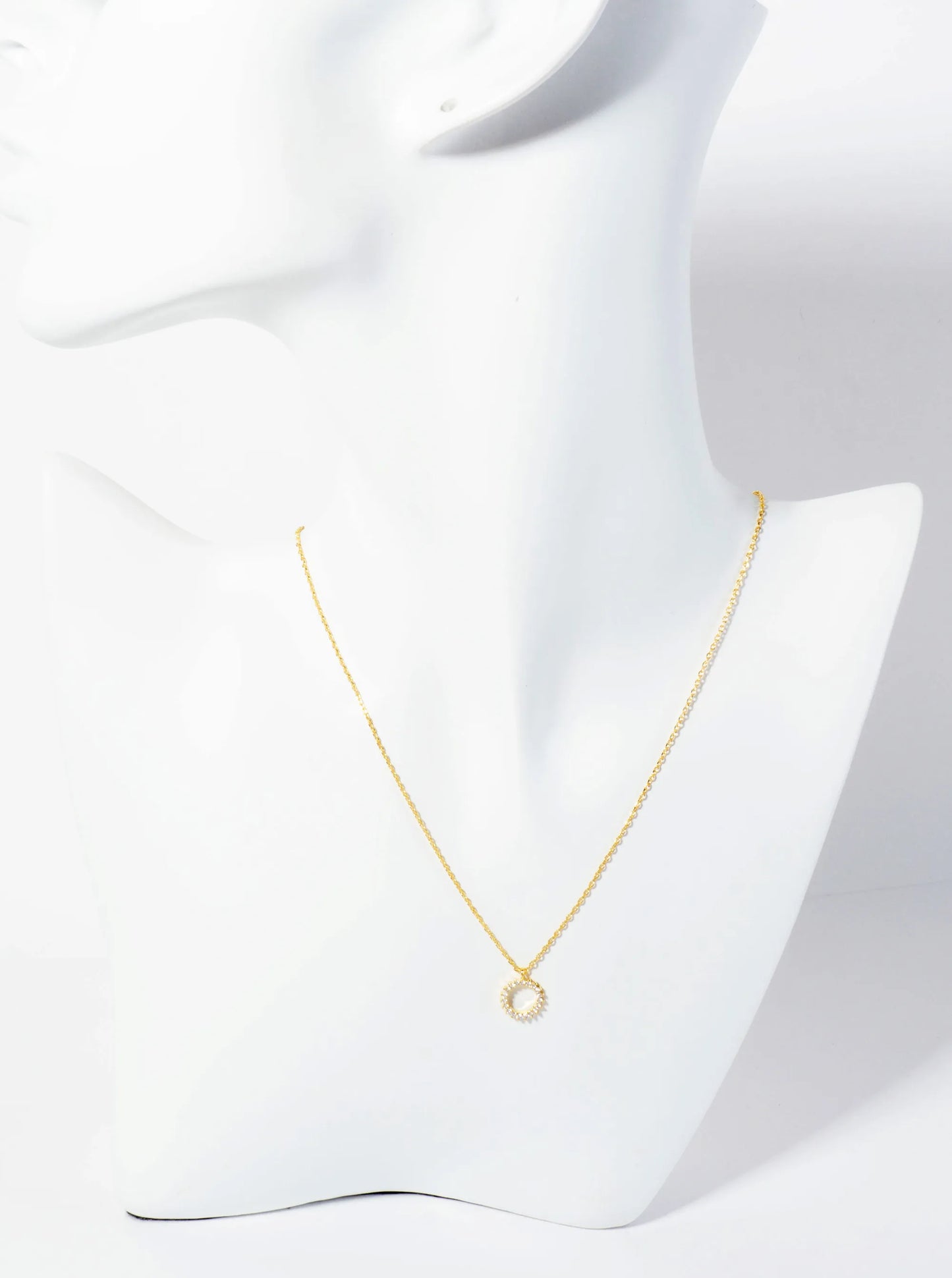 18K-Gold-Dipped CZ Pave Sun-Like Circle Pendant Necklace
