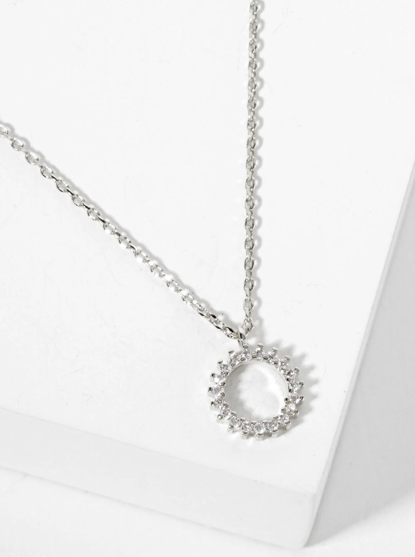 18K-Gold-Dipped CZ Pave Sun-Like Circle Pendant Necklace
