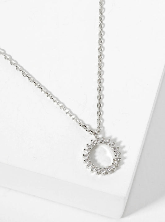 18K-Gold-Dipped CZ Pave Sun-Like Circle Pendant Necklace
