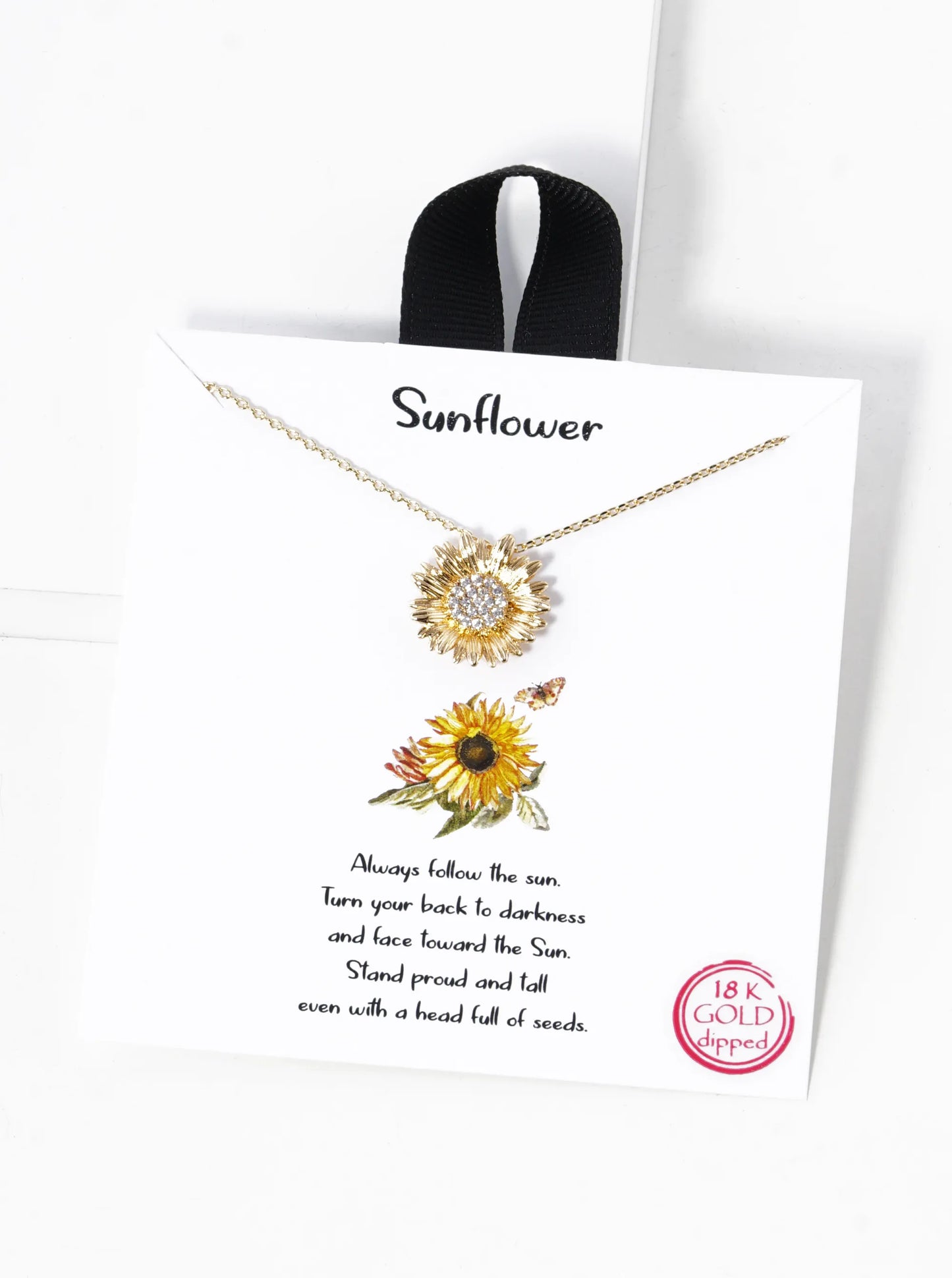 18K Gold Dipped CZ Pave Sunflower Pendant Necklace