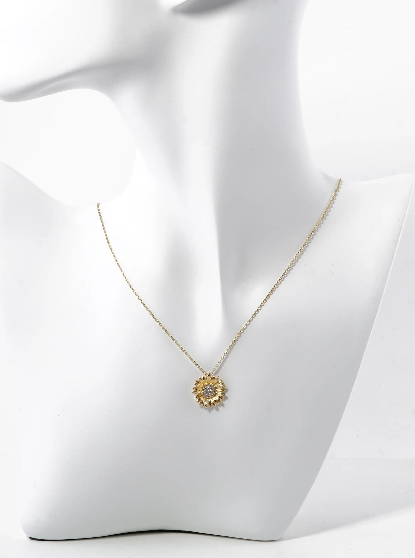 18K Gold Dipped CZ Pave Sunflower Pendant Necklace