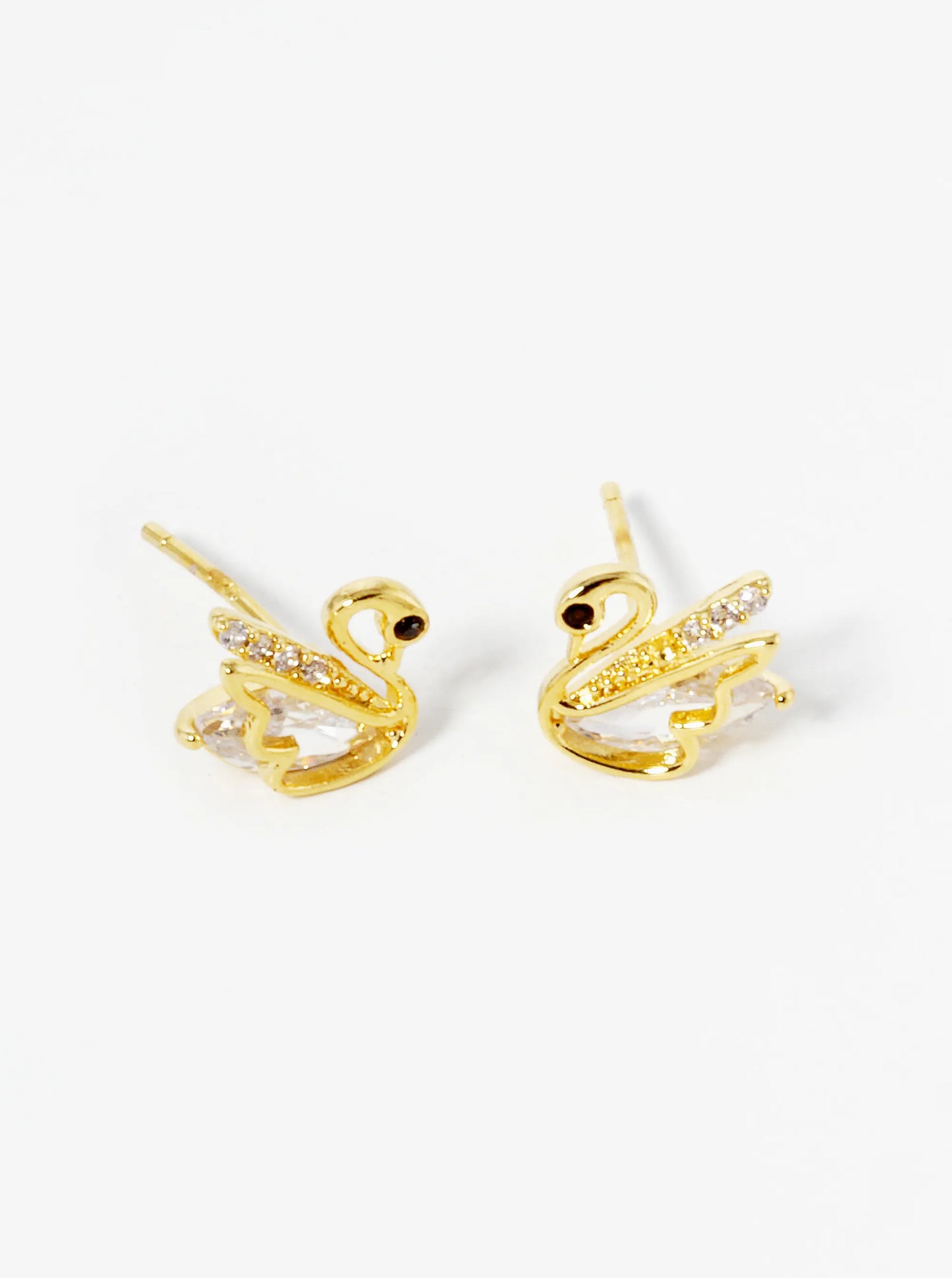 18K-Gold-Dipped CZ Pave Swan Stud Earrings