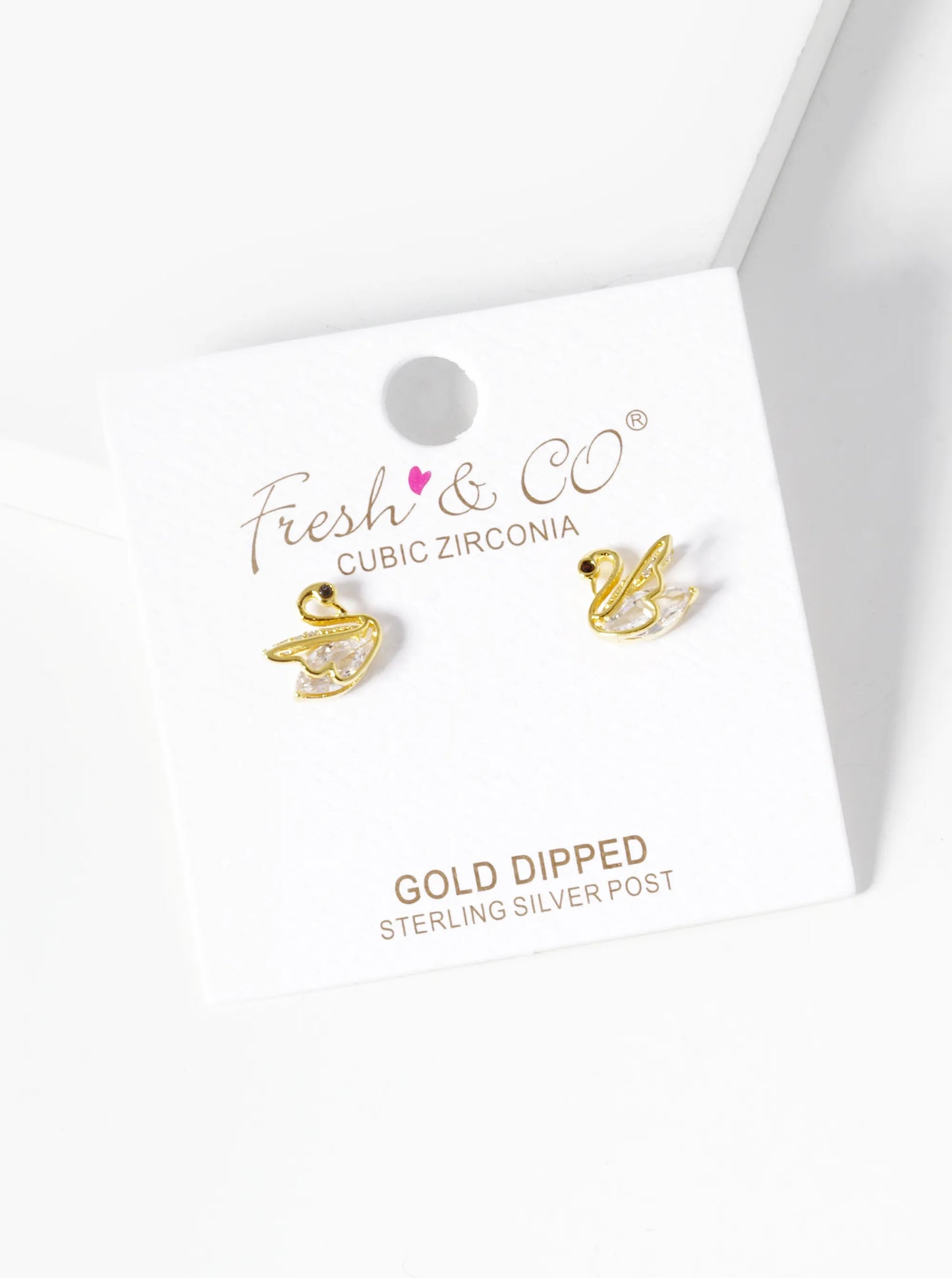 18K-Gold-Dipped CZ Pave Swan Stud Earrings