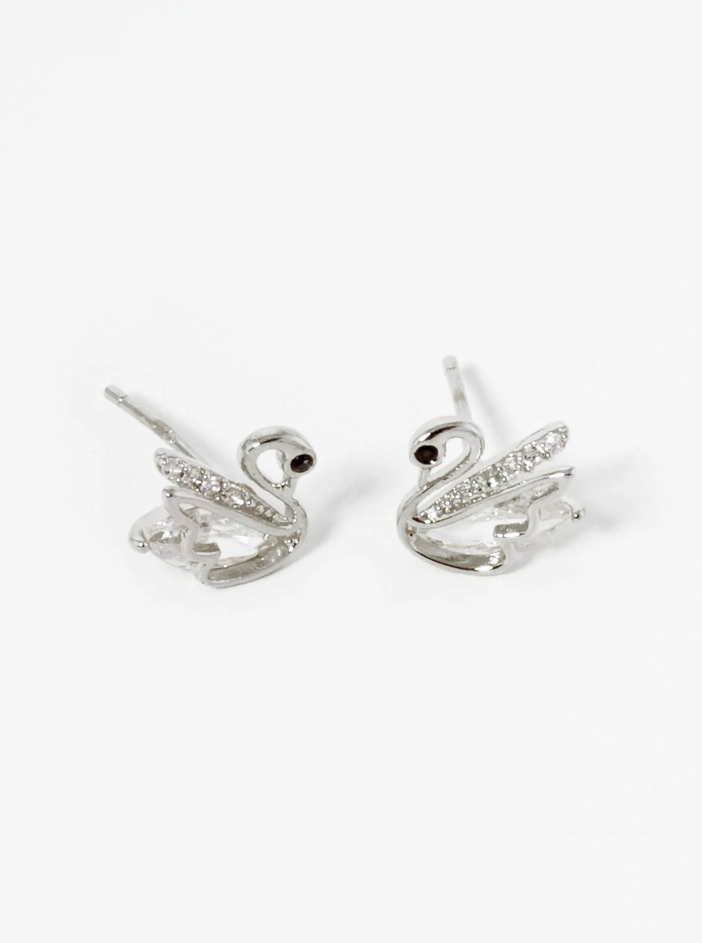 18K-Gold-Dipped CZ Pave Swan Stud Earrings
