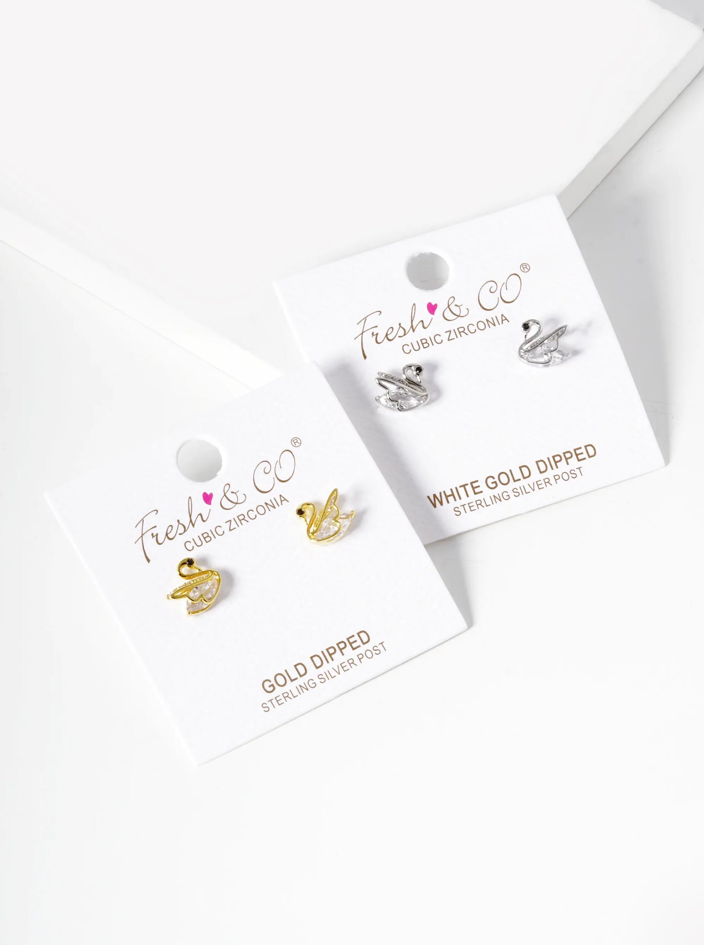 18K-Gold-Dipped CZ Pave Swan Stud Earrings
