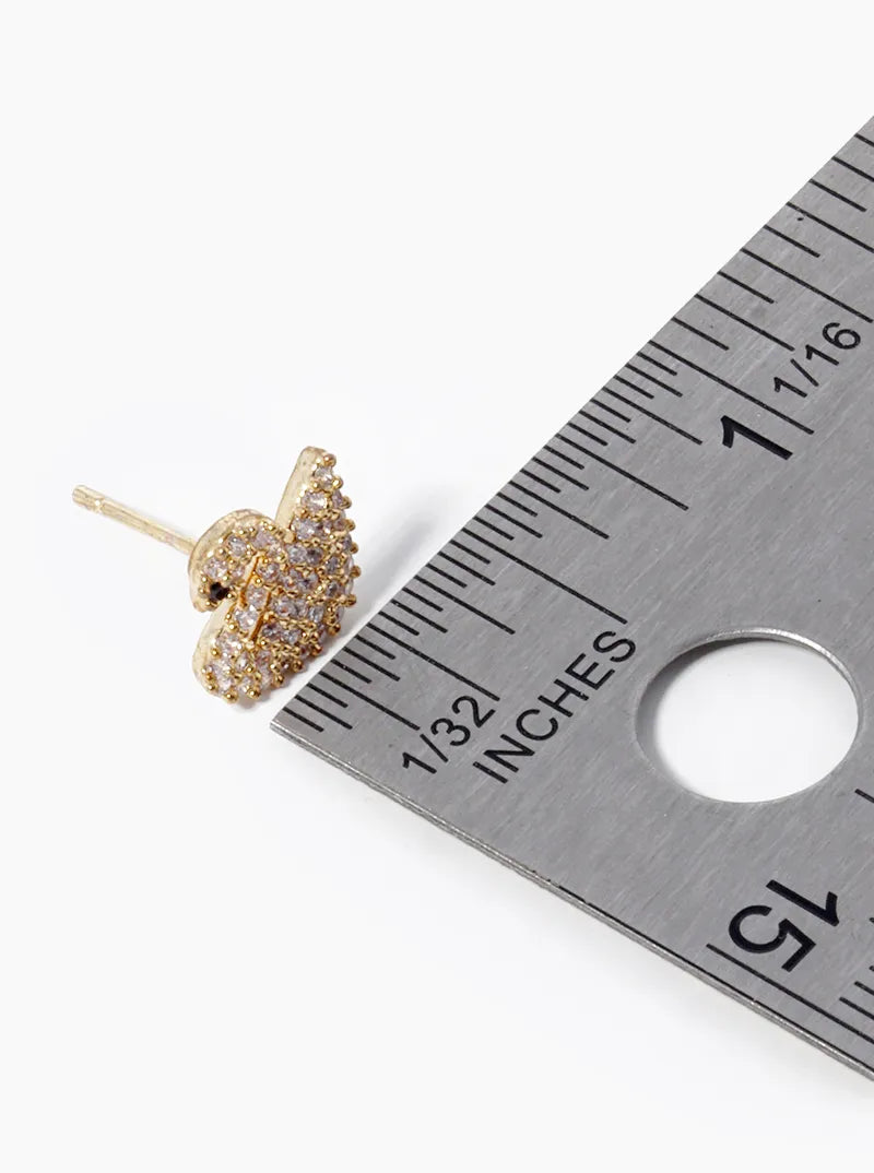 18K-Gold-Dipped CZ Pave Swan Stud Earrings