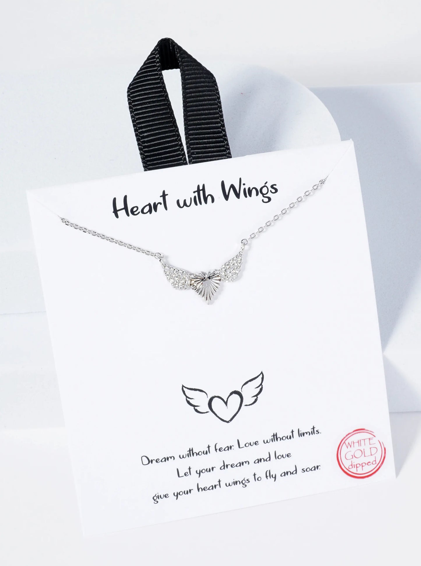 18K Gold Dipped CZ Pave Textured Heart With Wings Pendant Necklace
