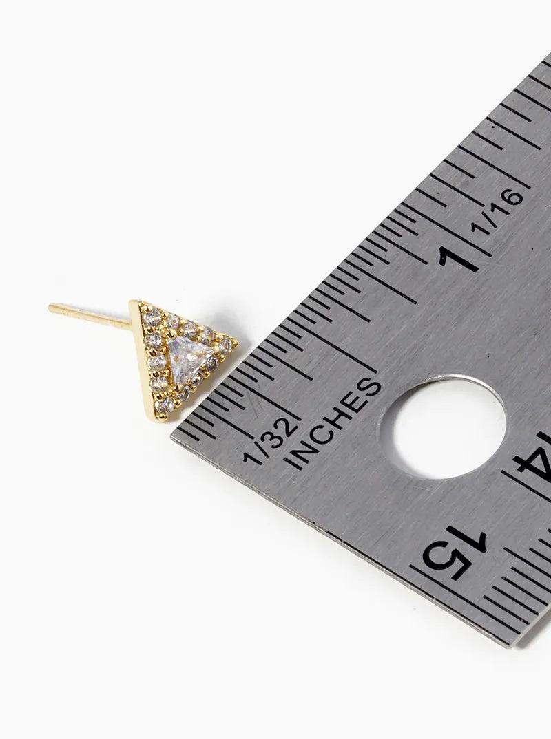18K-Gold-Dipped CZ Pave Triangle Post Stud Earrings