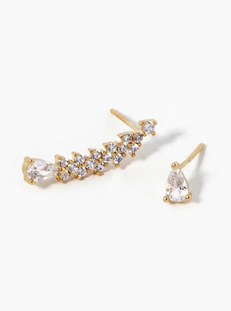 18K-Gold-Dipped CZ-Pave Uneven Stud Earrings