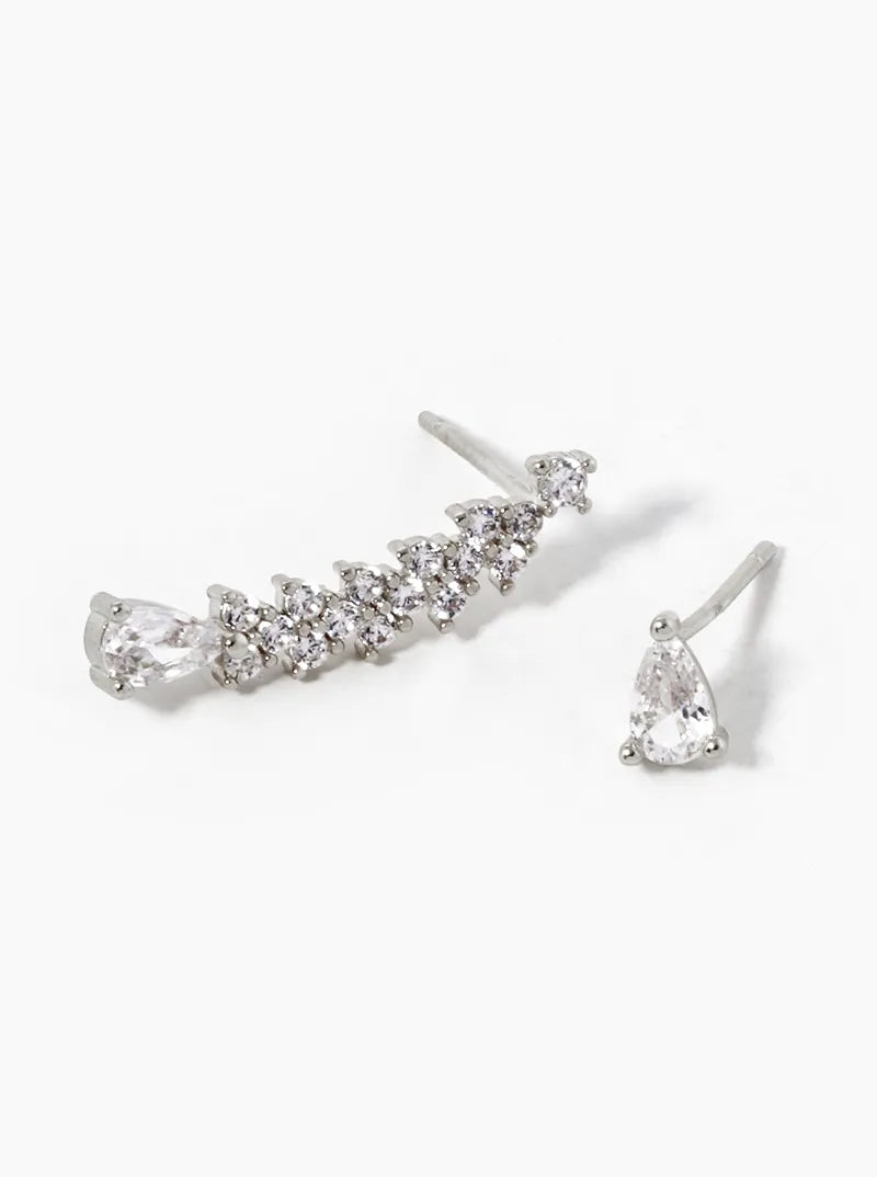 18K-Gold-Dipped CZ-Pave Uneven Stud Earrings