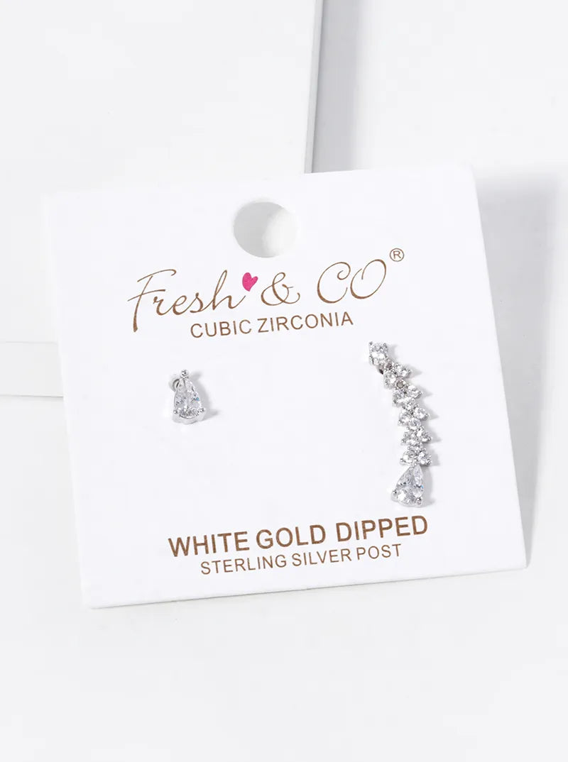 18K-Gold-Dipped CZ-Pave Uneven Stud Earrings