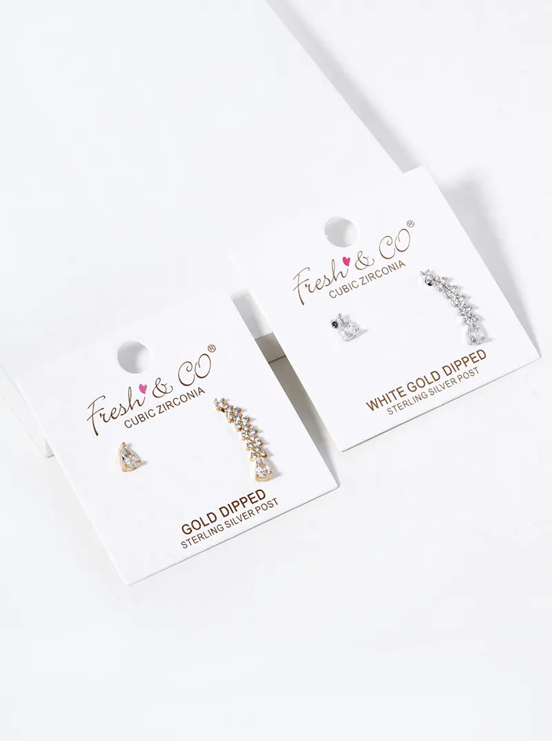18K-Gold-Dipped CZ-Pave Uneven Stud Earrings