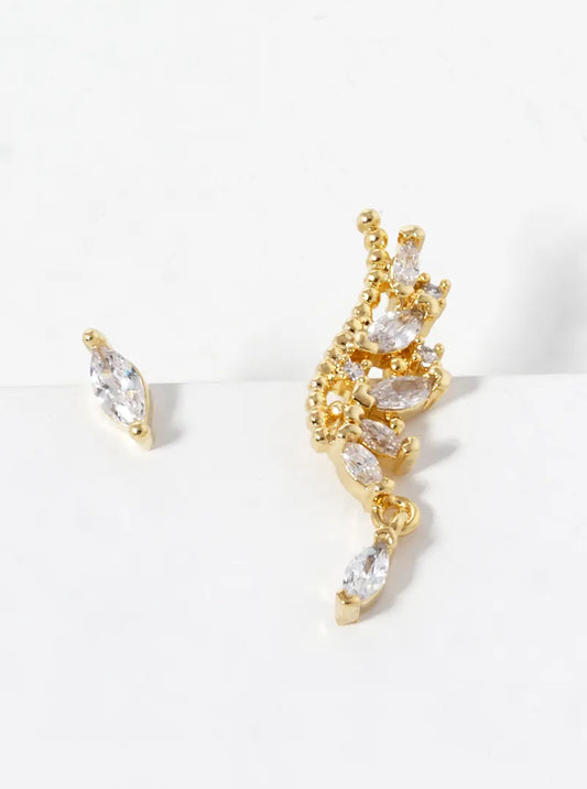 18K-Gold-Dipped CZ-Pave Uneven Stud Earrings