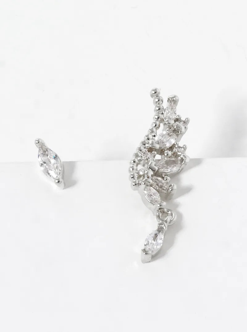 18K-Gold-Dipped CZ-Pave Uneven Stud Earrings