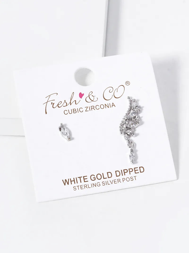 18K-Gold-Dipped CZ-Pave Uneven Stud Earrings