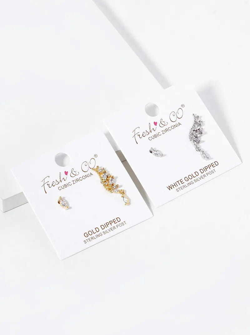18K-Gold-Dipped CZ-Pave Uneven Stud Earrings