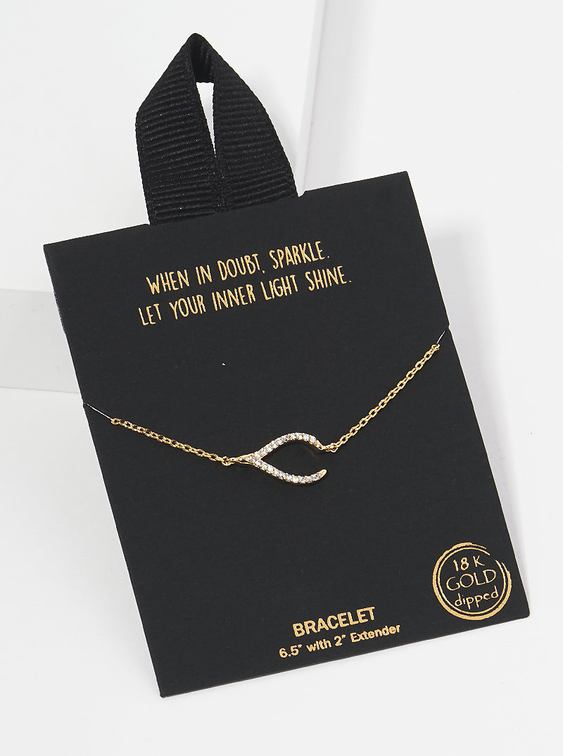 18K Gold Dipped CZ Pave Wishbone Bracelet