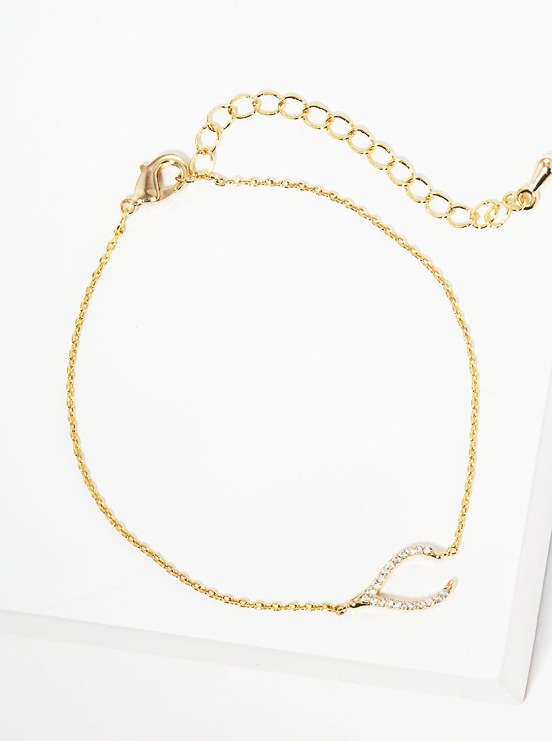 18K Gold Dipped CZ Pave Wishbone Bracelet