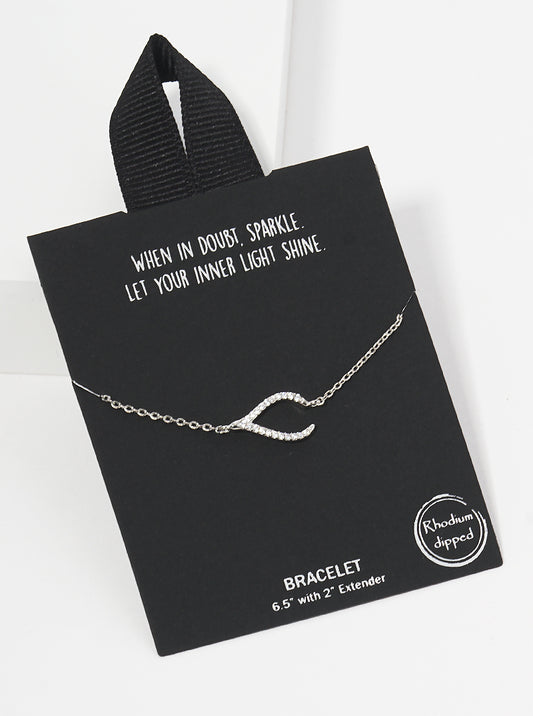 18K Gold Dipped CZ Pave Wishbone Bracelet