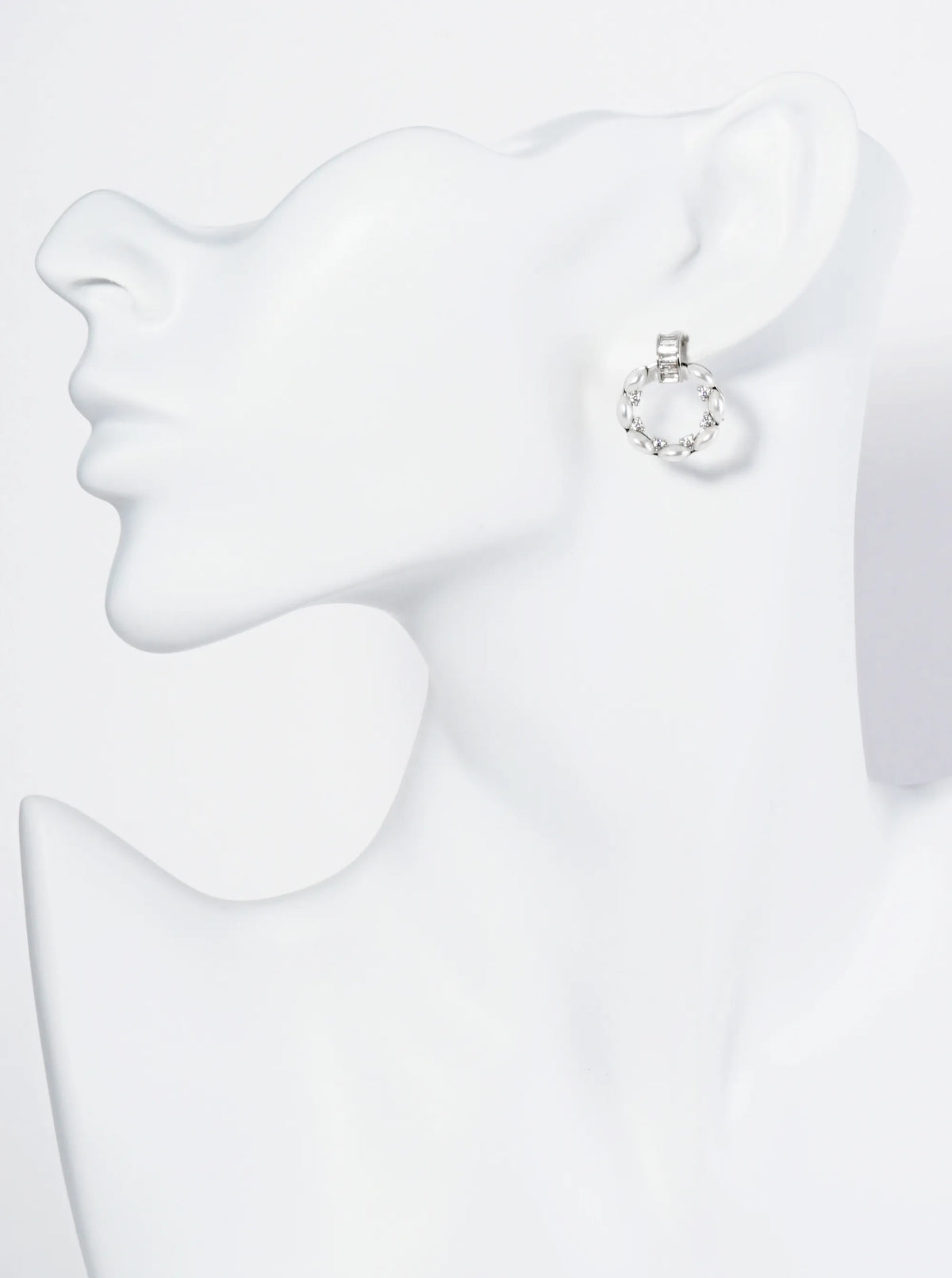 18K Gold Dipped CZ Pearl Beaded Circle Drop Post Earrings