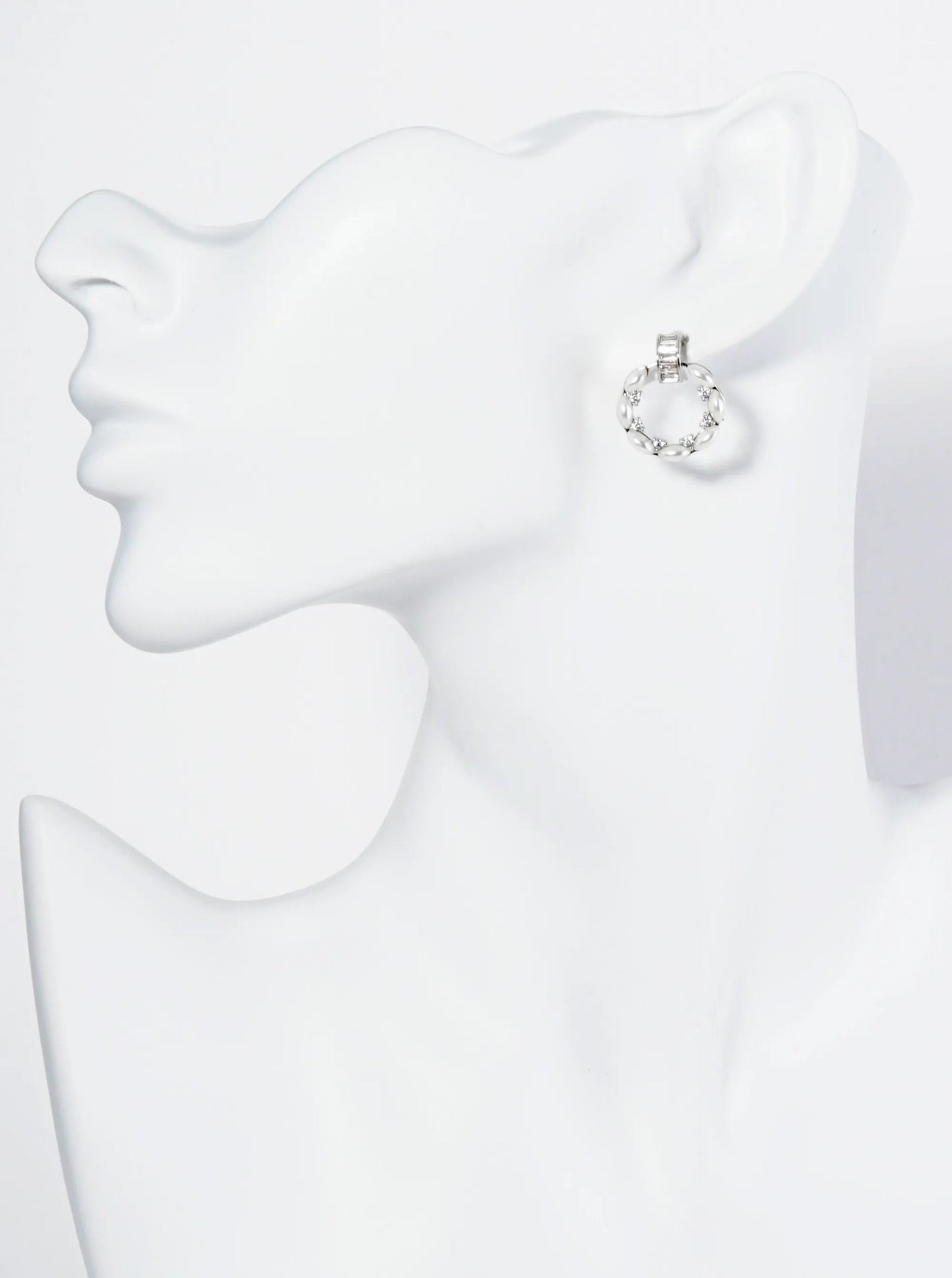 18K Gold Dipped CZ Pearl Beaded Circle Drop Post Earrings
