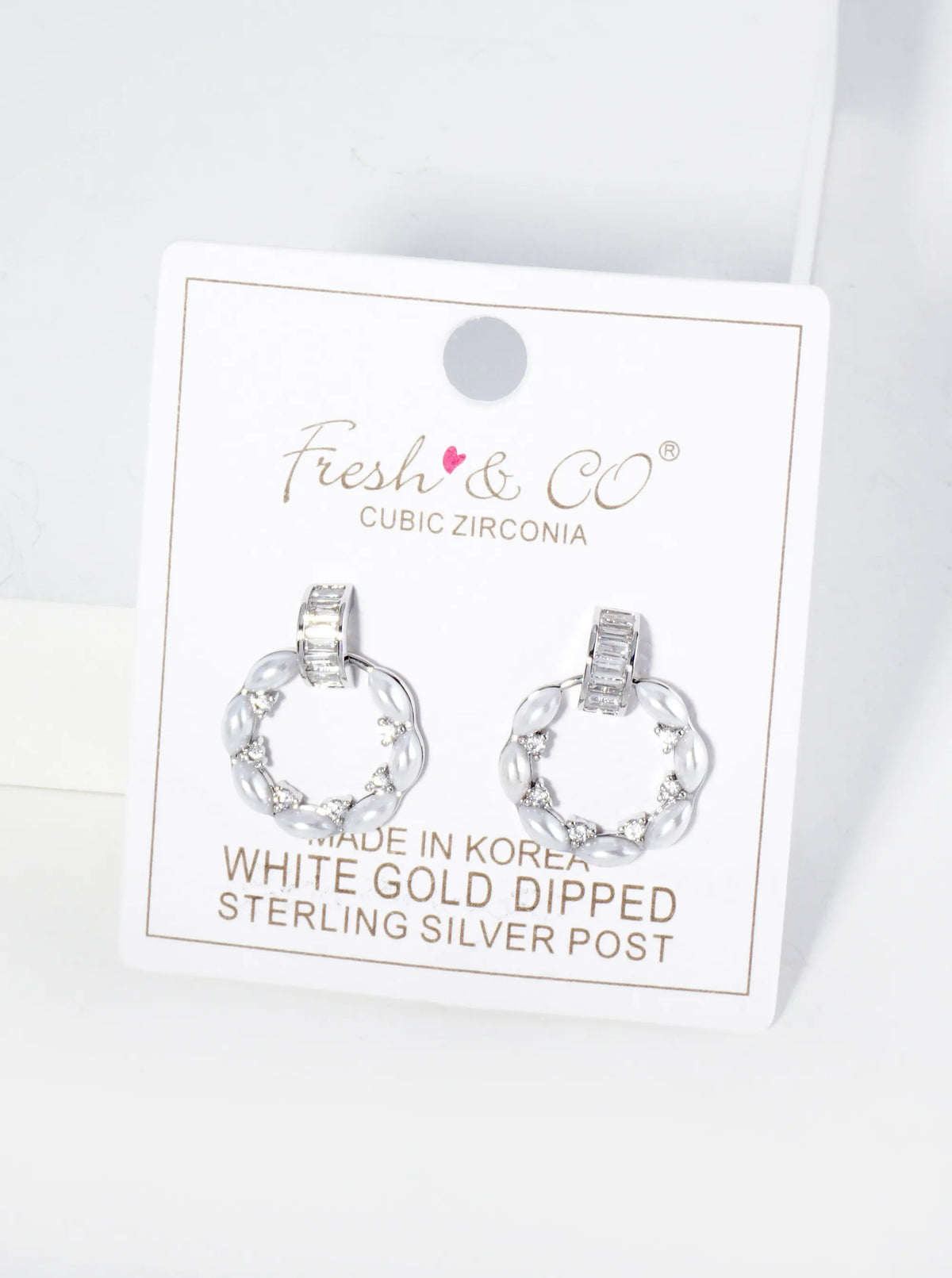 18K Gold Dipped CZ Pearl Beaded Circle Drop Post Earrings