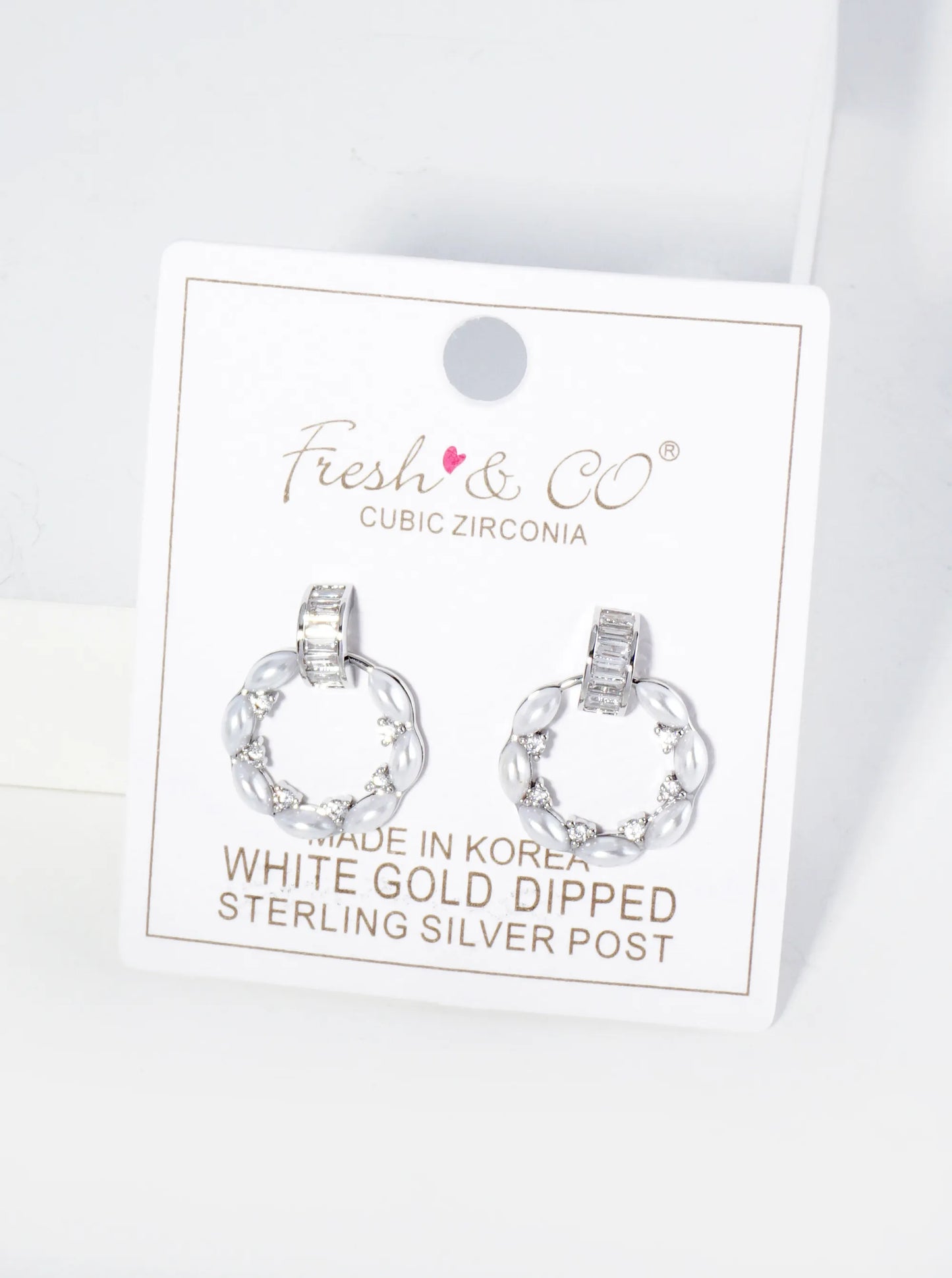 18K Gold Dipped CZ Pearl Beaded Circle Drop Post Earrings