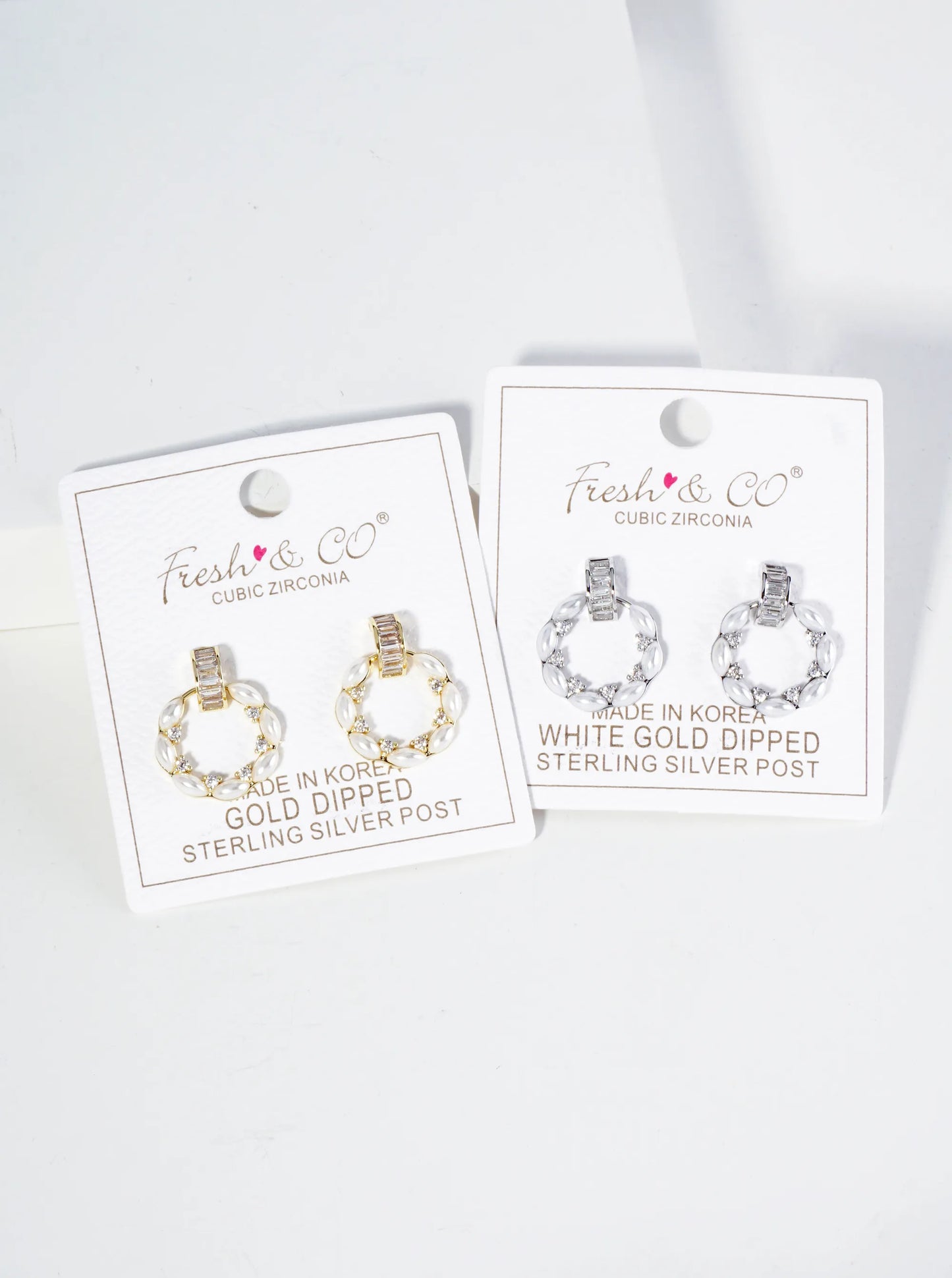 18K Gold Dipped CZ Pearl Beaded Circle Drop Post Earrings