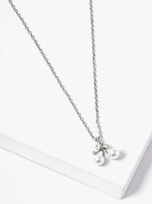 18K Gold Dipped CZ Pearl Cherry Pendant Necklace