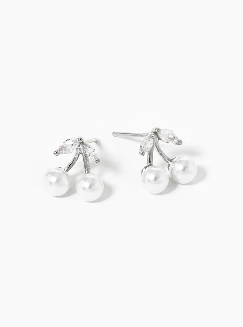 18K Gold Dipped CZ Pearl Dainty Cherry Stud Earrings