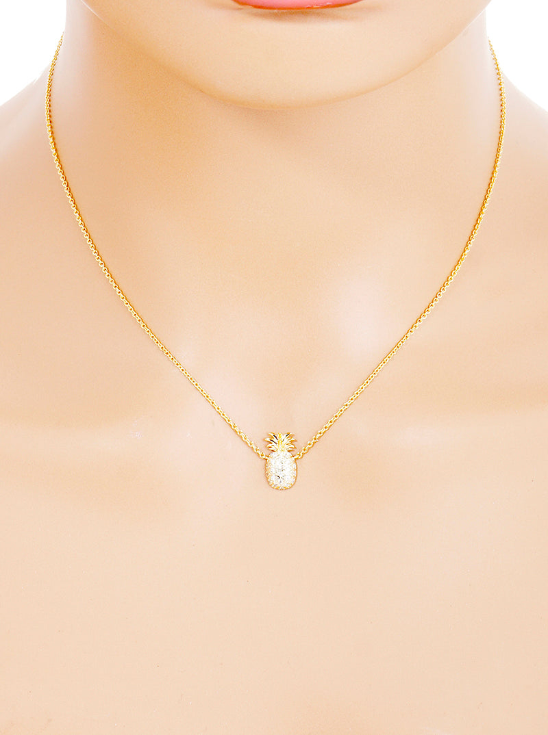 18K Gold Dipped CZ Pineapple Pendant Delicate Necklace