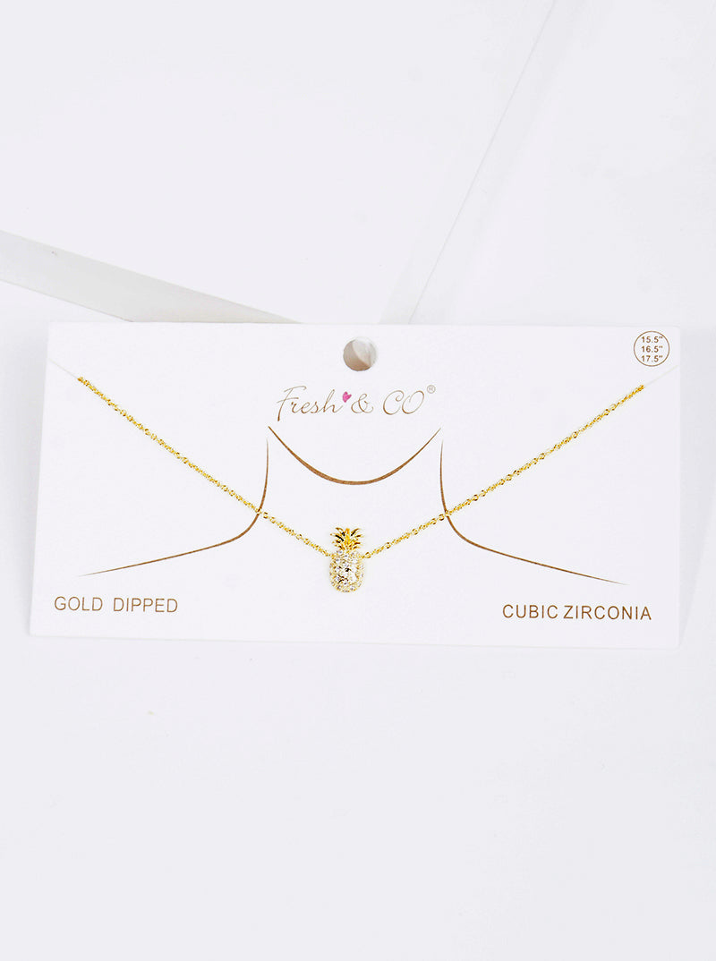 18K Gold Dipped CZ Pineapple Pendant Delicate Necklace