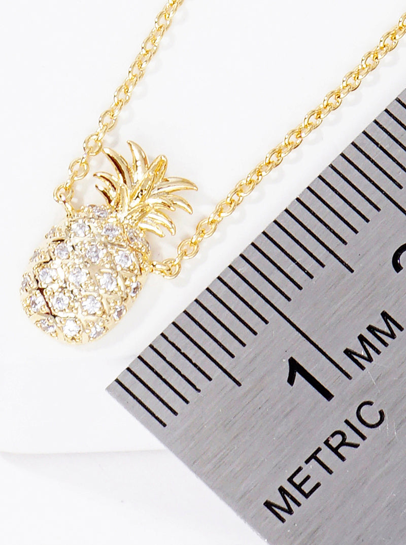 18K Gold Dipped CZ Pineapple Pendant Delicate Necklace