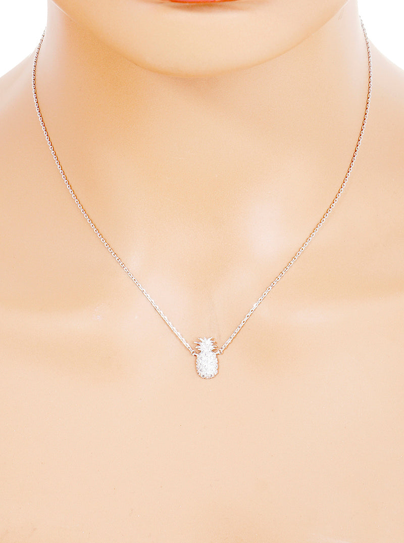 18K Gold Dipped CZ Pineapple Pendant Delicate Necklace