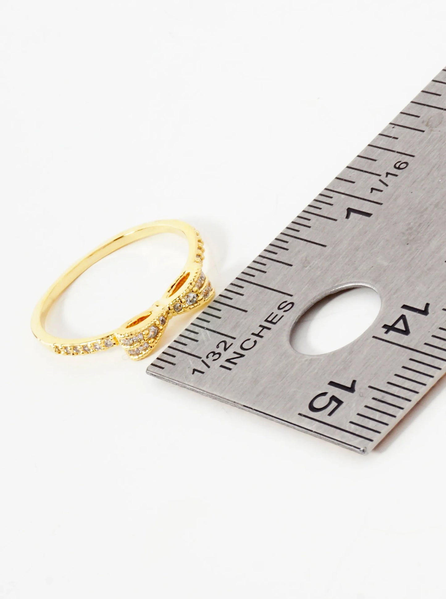 18K-Gold-Dipped CZ Ribbon Bow Minimalist Ring