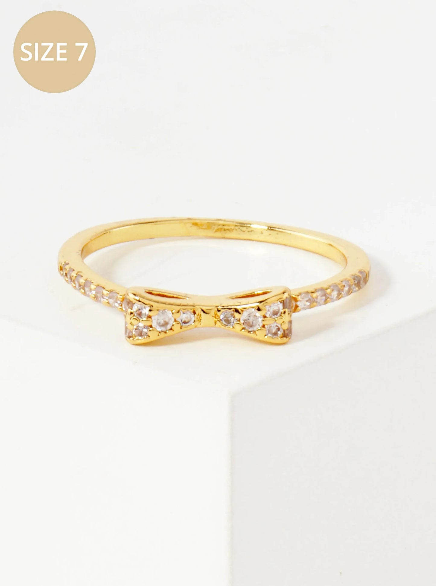 18K-Gold-Dipped CZ Ribbon Bow Minimalist Ring