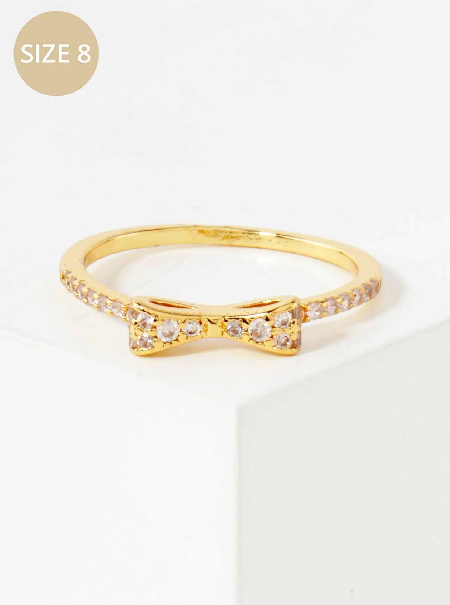 18K-Gold-Dipped CZ Ribbon Bow Minimalist Ring