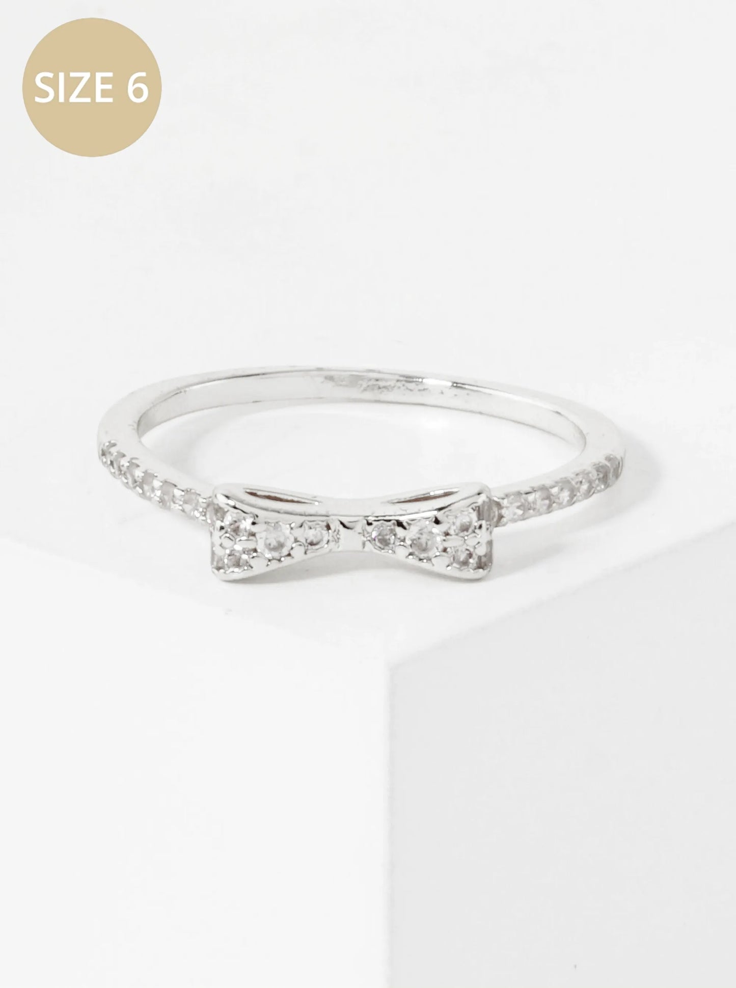 18K-Gold-Dipped CZ Ribbon Bow Minimalist Ring