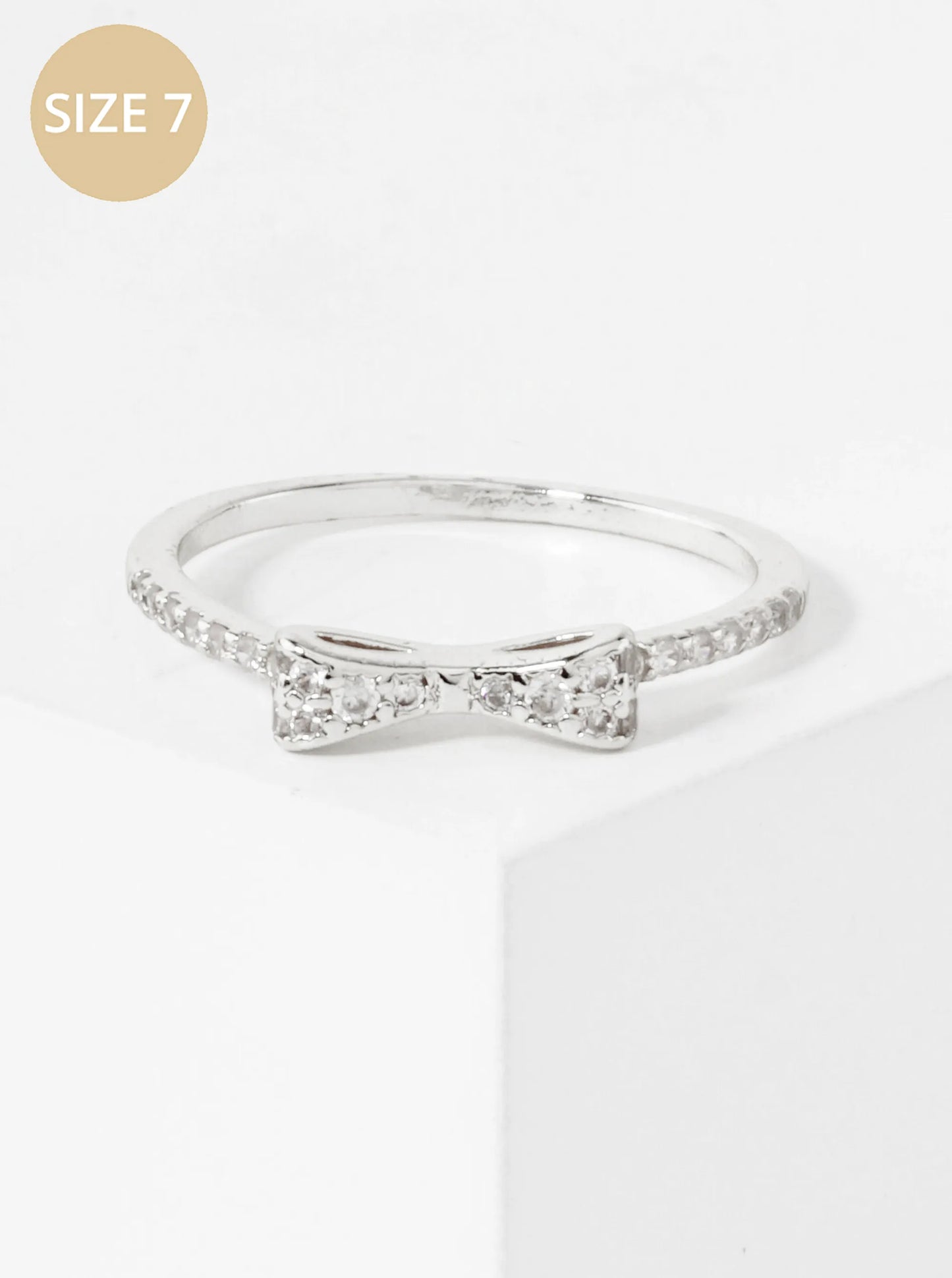 18K-Gold-Dipped CZ Ribbon Bow Minimalist Ring