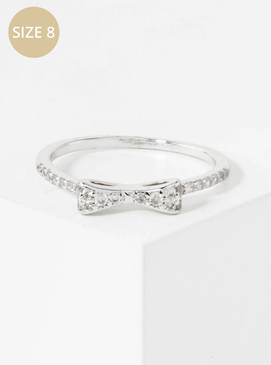 18K-Gold-Dipped CZ Ribbon Bow Minimalist Ring