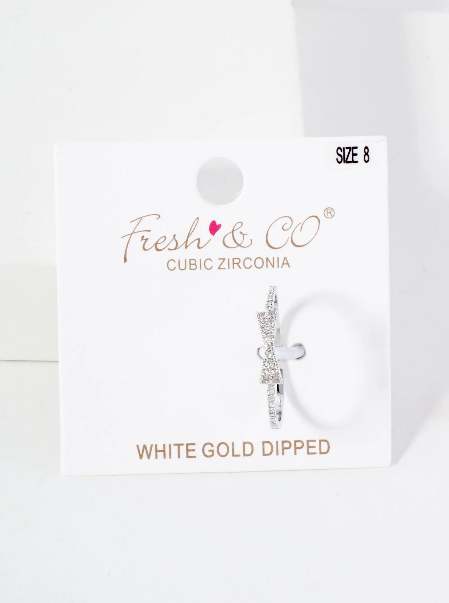 18K-Gold-Dipped CZ Ribbon Bow Minimalist Ring