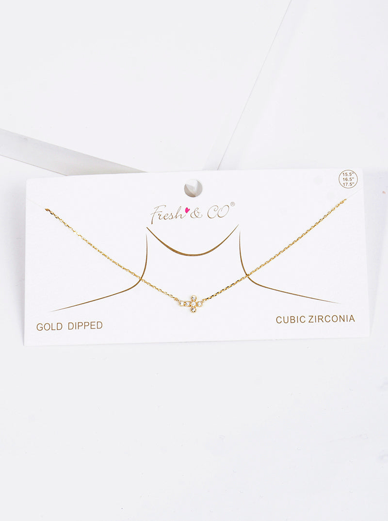 18K Gold Dipped CZ Sideways Dainty Cross Pendant Necklace