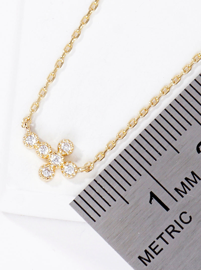 18K Gold Dipped CZ Sideways Dainty Cross Pendant Necklace