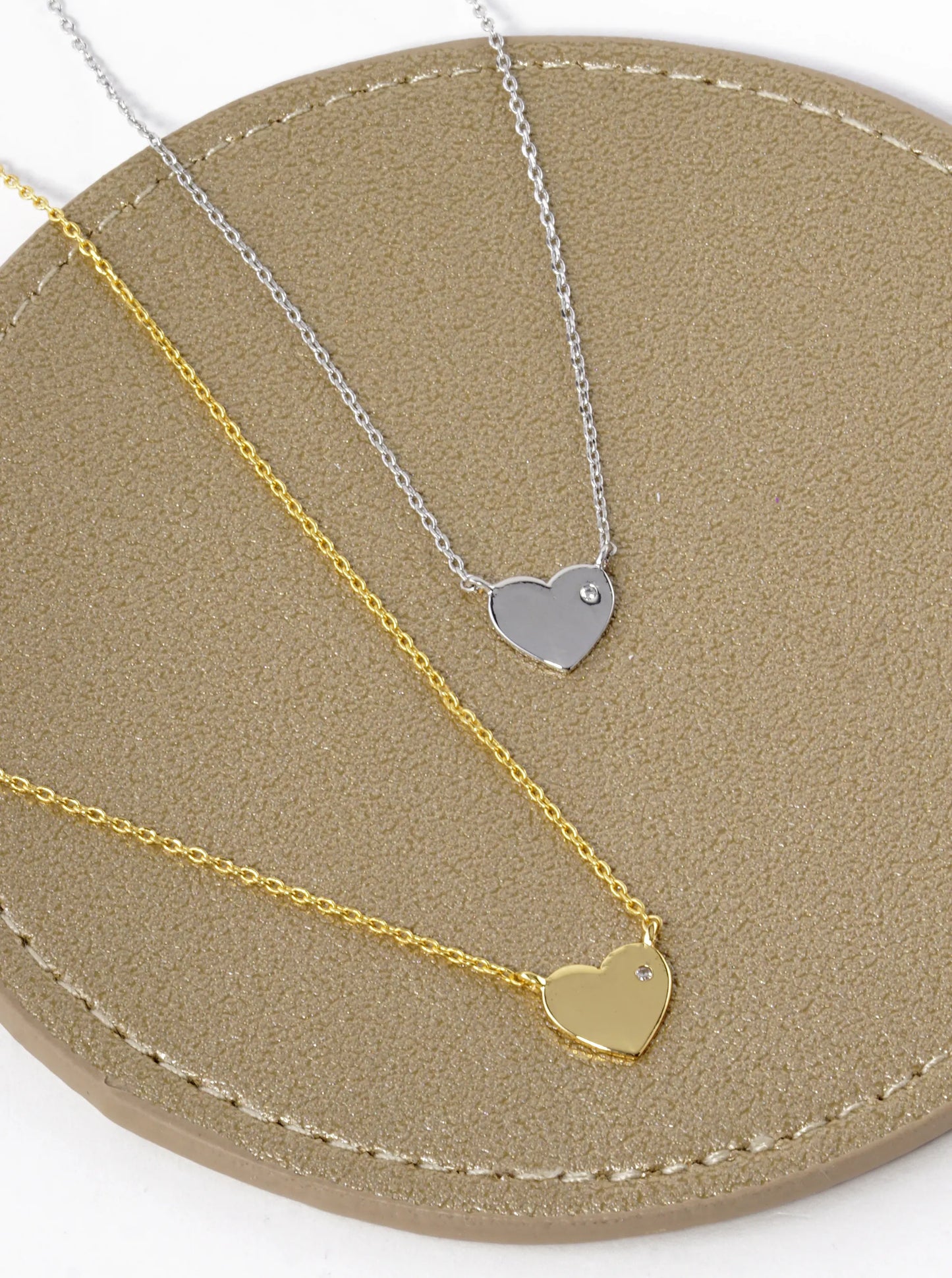 18K Gold Dipped CZ Stone 9mm Heart Pendant Necklace