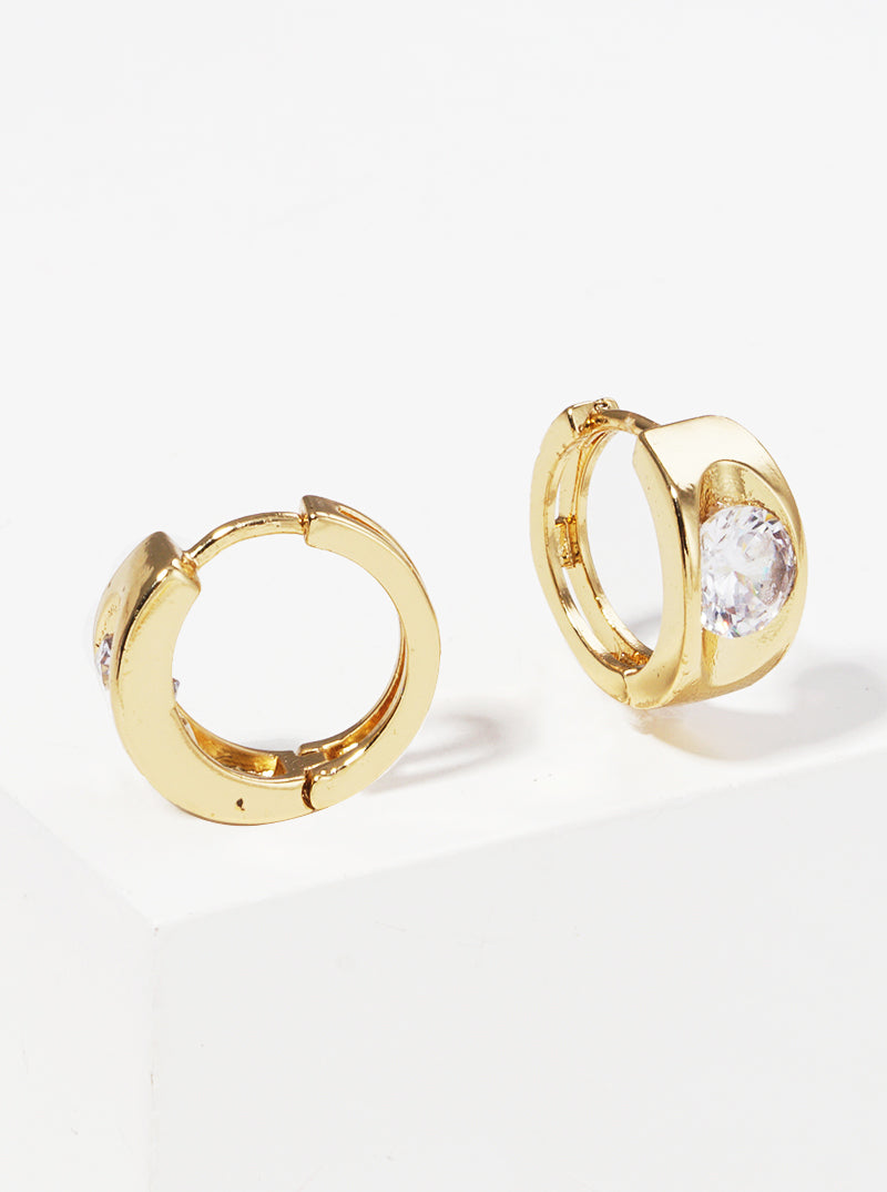 18K Gold Dipped CZ Stone Accent 10mm Huggie Hoop Earrings