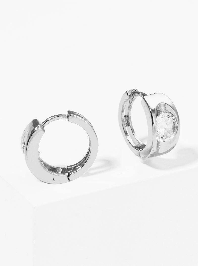 18K Gold Dipped CZ Stone Accent 10mm Huggie Hoop Earrings