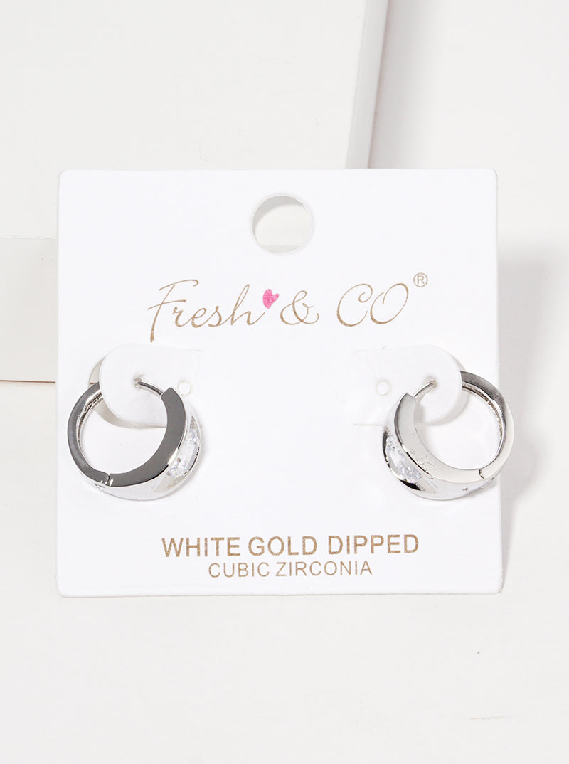 18K Gold Dipped CZ Stone Accent 10mm Huggie Hoop Earrings