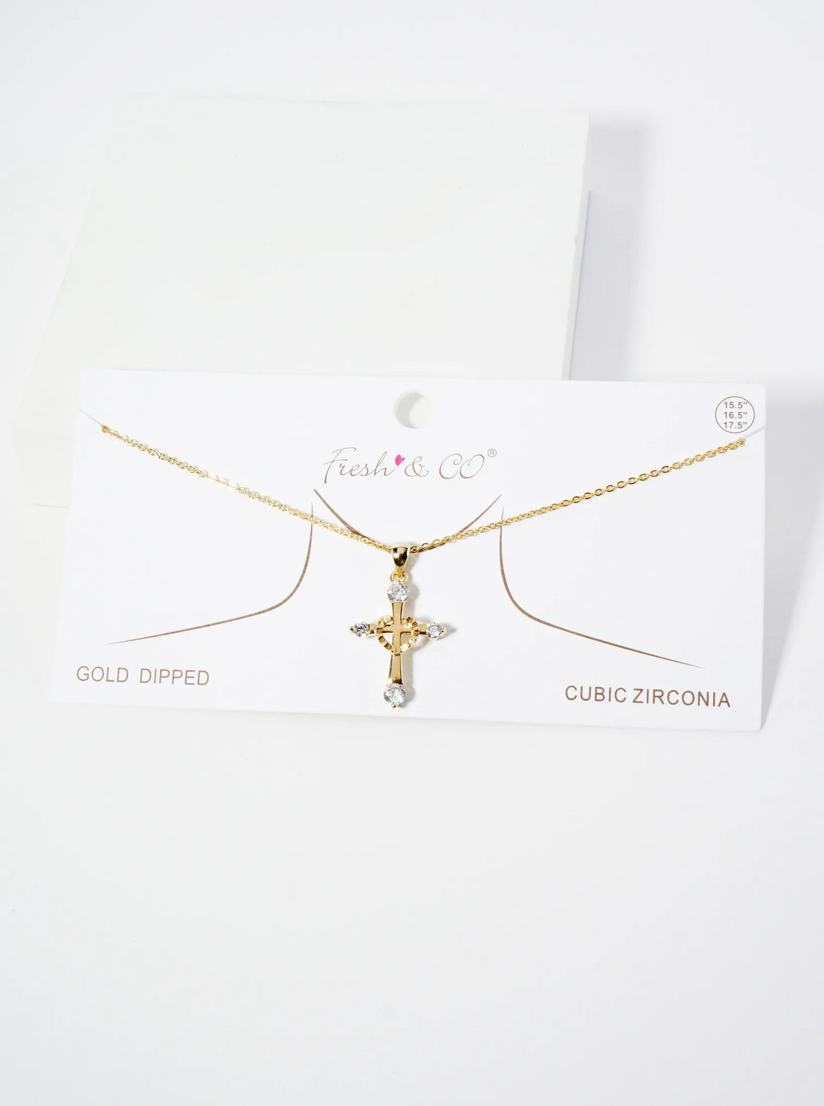 18K Gold Dipped CZ Stone Cross Pendant Necklace